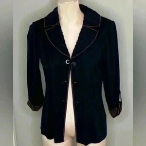 Ming Wang Womens Black Red Edges Knit Sweater Jacket Blazer Size PS Petite
